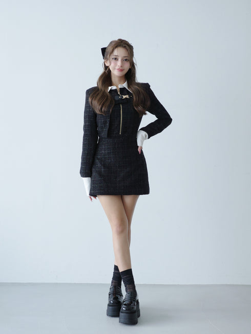 Asymmetry buckle tweed dress